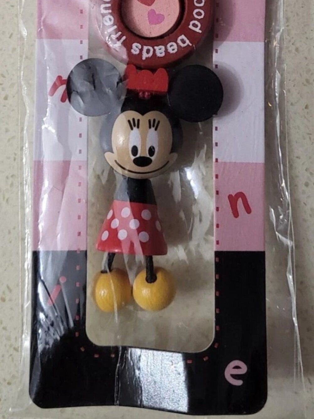 Disney Japan Minnie Mouse wood Cell phone strap keychain RARE